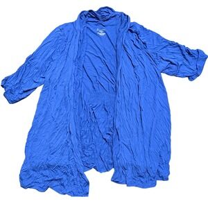 Lane Bryant Shirt Plus 18 20 2X Blue Short Sleeve Open Front Cardigan Top Flowy